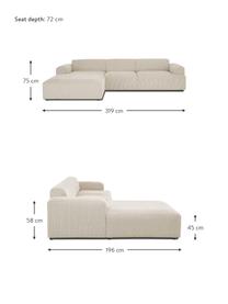 Corduroy hoekbank Melva (4-zits), Bekleding: corduroy (92% polyester, , Frame: massief grenenhout, FSC-g, Poten: kunststof, Corduroy lichtbeige, B 319 x D 196 cm, hoekdeel links
