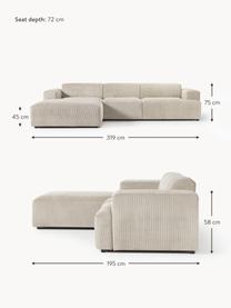 Cord-Ecksofa Melva (4-Sitzer), Bezug: Cord (92% Polyester, 8% P, Gestell: Massives Kiefernholz, Spa, Füße: Kunststoff Dieses Produkt, Cord Hellbeige, B 319 x T 195 cm, Eckteil links