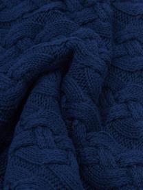 Gebreide kussenhoes Caleb met kabelpatroon, 100% katoen, Blauw, 40 x 40 cm