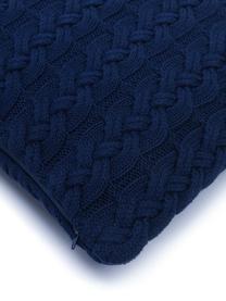 Gebreide kussenhoes Caleb met kabelpatroon, 100% katoen, Blauw, 40 x 40 cm