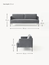 Samt-Sofa Fluente (3-Sitzer), Bezug: Samt (Hochwertiger Polyes, Gestell: Massives Kiefernholz, Samt Dunkelgrau, B 196 x T 85 cm
