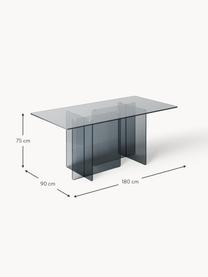 Glazen eettafel Anouk, 180 x 90 cm, Glas, Grijs, transparant, B 180 x H 90 cm