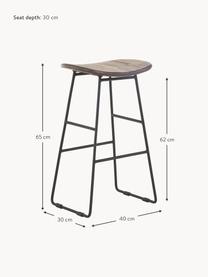 Tabouret de comptoir en teck et métal Tangle, Noir, larg. 40 x haut. 65 cm