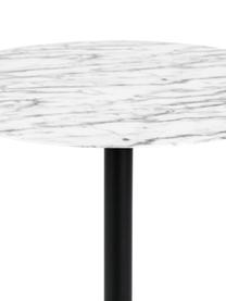 Ronde bistro tafel Snow met marmerlook, Ø 57 cm, Tafelblad: metaal, in folie, Frame: gepoedercoat metaal, Wit met zwarte vlekken, Ø 57 x H 75 cm