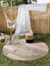 Rond in- en outdoor vloerkleed Carlo met hoog-laag effect, Beige, bruintinten, Ø 160 cm (maat L)