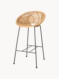 Sedia da bar in rattan con gambe in metallo Yonne, Seduta: rattan, Struttura: metallo rivestito, Beige, nero, Larg. 52 x Alt. 94 cm