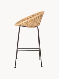 Sedia da bar in rattan con gambe in metallo Yonne, Seduta: rattan, Struttura: metallo rivestito, Beige, nero, Larg. 52 x Alt. 94 cm