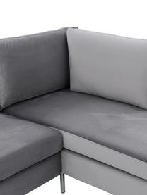 Samt-Ecksofa Luna, Bezug: Samt (Polyester) 80.000 S, Gestell: Massives Buchenholz, Füße: Metall, galvanisiert, Samt Dunkelgrau, Silber, B 280 x T 184 cm