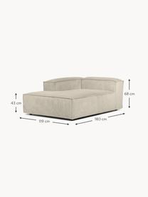 Chaise longue hoekmodule Lennon van corduroy, Bekleding: corduroy (92% polyester, , Frame: massief grenenhout, FSC-g, Poten: kunststof, Corduroy lichtbeige, B 119 x D 180 cm, hoekdeel links