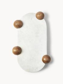 Deko-Tablett Hazelle, Tablett: Marmor, Dekor: Mangoholz, Weiß marmoriert, Mangoholz, B 46 x T 31 cm