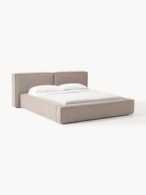 Letto imbottito con contenitore Lennon, Rivestimento: 100% poliestere Il rivest, Struttura: legno di pino massiccio, , Piedini: legno, plastica Questo pr, Tessuto taupe, Larg. 248 x Lung. 243 cm (superfice 180 x 200 cm)