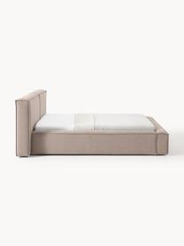 Gestoffeerd bed Lennon met opbergfunctie, Bekleding: 100% polyester Met 115.00, Frame: massief grenenhout, multi, Poten: hout, kunststof Dit produ, Geweven stof taupe, B 248 x L 243 cm (ligvlak 180 x 200 cm)