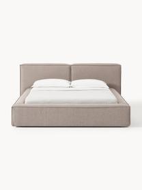 Letto imbottito con contenitore Lennon, Rivestimento: 100% poliestere Il rivest, Struttura: legno di pino massiccio, , Piedini: legno, plastica Questo pr, Tessuto taupe, Larg. 248 x Lung. 243 cm (superfice 180 x 200 cm)