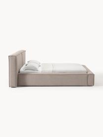 Letto imbottito con contenitore Lennon, Rivestimento: 100% poliestere Il rivest, Struttura: legno di pino massiccio, , Piedini: legno, plastica Questo pr, Tessuto taupe, Larg. 248 x Lung. 243 cm (superfice 180 x 200 cm)