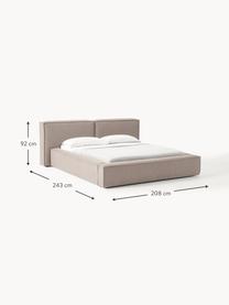 Letto imbottito con contenitore Lennon, Rivestimento: 100% poliestere Il rivest, Struttura: legno di pino massiccio, , Piedini: legno, plastica Questo pr, Tessuto taupe, Larg. 248 x Lung. 243 cm (superfice 180 x 200 cm)