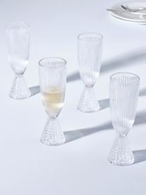 Champagnergläser Ace mit gemustertem Relief, 4 Stück, Glas, Transparent, Ø 6 x H 19 cm