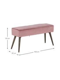 Banco de terciopelo Popy, Tapizado: terciopelo de poliéster E, Patas: madera de caucho, pintado, Rosa, An 100 x Al 50 cm