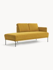 Chaise longue Fluente, Bekleding: 100% polyester Met 115.00, Frame: massief grenenhout, Poten: gepoedercoat metaal Dit p, Geweven stof okergeel, B 202 x D 85 cm, rugleuning links