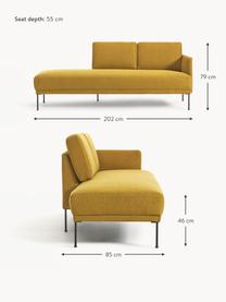 Szezlong Fluente, Tapicerka: 100% poliester Dzięki tka, Stelaż: lite drewno sosnowe, Nogi: metal malowany proszkowo , Ochrowa tkanina, S 202 x G 85 cm, oparcie  lewostronne