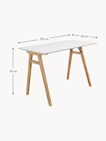Schreibtisch Vojens mit weißer Tischplatte, Tischplatte: Mitteldichte Holzfaserpla, Beine: Gummibaumholz, Holz, Weiß, B 120 x T 60 cm