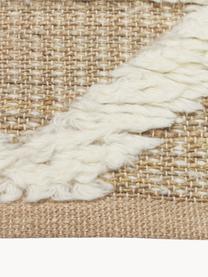 Handgeweven jute loper Malea, 57% jute, 35% wol, 7% katoen, Beige, crèmewit, B 80 x L 250 cm