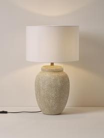 Grosse Tischlampe Bodhi mit Keramikfuss, Lampenschirm: Leinen, Weiss, Beige, Ø 43 x H 71 cm