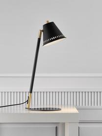 Retro bureaulamp Pine, Lampenkap: metaal, Lampvoet: metaal, Zwart, goudkleurig, 15 x 47 cm