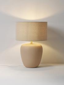Lámpara de mesa grande de cerámica Eileen, Pantalla: lino (100% poliéster), Cable: cubierto en tela, Beige claro mate, Ø 33 x Al 48 cm