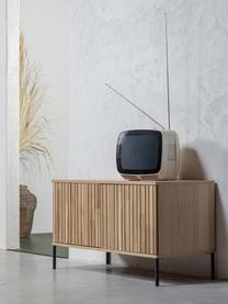 Tv-meubel Avourio van eikenhout met geribde voorkant, 2 deuren, Frame: eikenhout, FSC-gecertific, Poten: gecoat metaal, Eikenhout, B 100 cm x H 56 cm