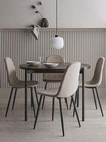 Ronde eettafel Gilda met fluwelen stoelen, Ø 110 cm, Bekleding: fluweel (100% polyester), Poten: gepoedercoat metaal, Tafelblad: gelamineerd MDF, Poten: gepoedercoat metaal, Fluweel beige, donker hout, Ø 110 x H 75 cm