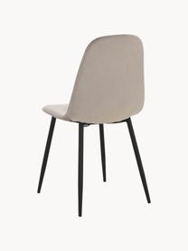 Ronde eettafel Gilda met fluwelen stoelen, Ø 110 cm, Bekleding: fluweel (100% polyester), Poten: gepoedercoat metaal, Tafelblad: gelamineerd MDF, Poten: gepoedercoat metaal, Fluweel beige, donker hout, Ø 110 x H 75 cm