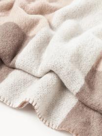 Plaid en laine mélangée Freya, 40 % nylon, 30 % laine d'alpaga, 30 % polyacrylique, Beige, taupe, blanc, larg. 130 x long. 170 cm
