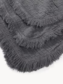 Plaid en coton avec motif plissé et franges Artemis, 99 % coton, 1 % polyester, Anthracite, larg. 140 x long. 170 cm