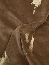 Cuscino in velluto color taupe con motivo gruidi Crane Bird, Rivestimento: 100% velluto di cotone, Taupe, dorato, Larg. 30 x Lung. 50 cm