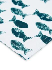 Set de table déperlant Fishbone, 2 pièces, Polyester, Blanc, tons bleus, larg. 33 x long. 48 cm