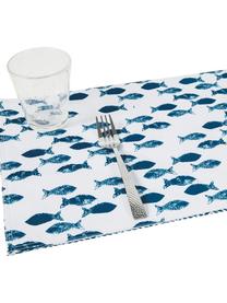 Wasserabweisende Kunststoff-Tischsets Fishbone, 2 Stück, Polyester, Weiß, Blautöne, B 33 x L 48 cm