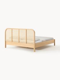 Houten bed Jones met hoofdeinde van Weens vlechtwerk, Frame: multiplex met essenhoutfi, Poten: massief essenhout, Essenhout, 140 x 200 cm