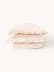 Gewaschener Baumwollperkal-Bettdeckenbezug Louane mit Rüschen, Webart: Perkal Fadendichte 200 TC, Peach, B 200 x L 200 cm