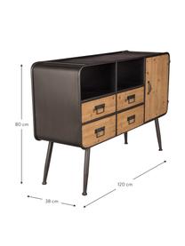 Dressoir Gin in industrieel ontwerp, Deuren: dennenhoutkleurig. Frame, handvatten en poten: grijs, 120 x 80 cm