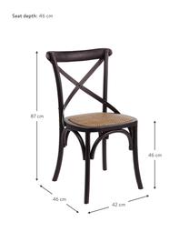 Sedia in stile country Cross, Struttura: legno di olmo, verniciato, Seduta: rattan, Nero, Larg. 42 x Alt. 46 cm