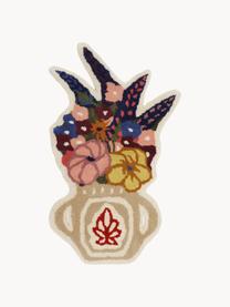 Handgetufte wollen deurmat Flower Vase, Onderzijde: latex Bij wollen vloerkle, Meerkleurig, B 45 x L 75 cm