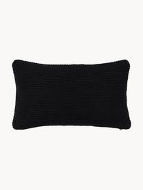 Housse de coussin rectangulaire tricot noir Adalyn, 100 % coton bio, certifié GOTS, Noir, larg. 30 x long. 50 cm