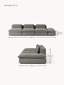 Sofa modułowa XL z pufem Felix (3-osobowa), Tapicerka: 100% poliester Dzięki tka, Nogi: tworzywo sztuczne Ten pro, Ciemnoszara tkanina, B 360 x T 140 cm