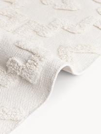 Handgewebter Baumwollteppich Idris mit erhabender Hoch-Tief-Struktur, 100% Baumwolle, Cremeweiss, B 80 x L 150 cm (Grösse XS)