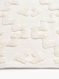 Handgewebter Baumwollteppich Idris mit erhabender Hoch-Tief-Struktur, 100% Baumwolle, Cremeweiß, B 80 x L 150 cm (Größe XS)