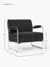 Poltrona lounge Marcel, Rivestimento: 100% poliestere Con 30.00, Struttura: metallo, Tessuto antracite, argentato, Larg. 76 x Prof. 74 cm