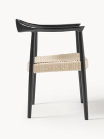 Silla con reposabrazos de madera de fresno Pavel, Asiento: ratán, Estructura: madera de fresno, Ratán, negro, An 62 x F 76 cm