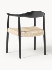 Silla con reposabrazos de madera de fresno Pavel, Asiento: ratán, Estructura: madera de fresno, Ratán, negro, An 62 x F 76 cm