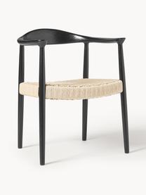 Krzesło z podłokietnikami z drewna jesionowego Pavel, Stelaż: drewno jesionowe, Rattan, czarny, S 62 x G 76 cm