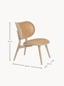 Leren loungefauteuil Rock met houten poten, handgemaakt, Zitvlak: papiergaas, Frame: eikenhout Dit product is , Beige, licht eikenhout, B 65 x D 69 cm